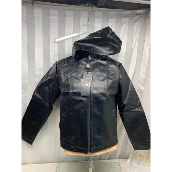 New R Rosso Black & Gold Leather Jacket Black Zip Up Hoodie Large NWT Italy - Picture 1 of 11